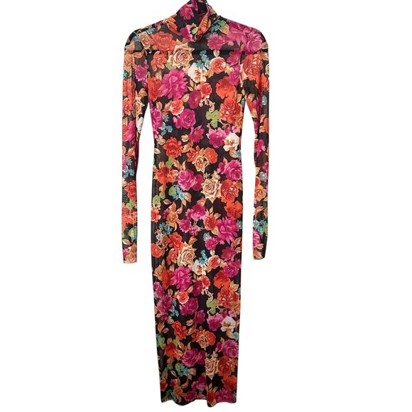 AFRM‎ Shailene Floral Turtleneck Midi Dress Black Small - Picture 2 of 4